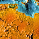 Mountain High Map # 102 africa north low contrast relief based on land and seafloor elevation