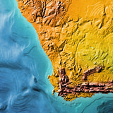 Mountain High Map # 108 south africa low contrast relief based on land and seafloor elevation