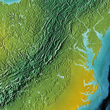 Mountain High Map # 206 usa east low contrast relief based on land and seafloor elevation