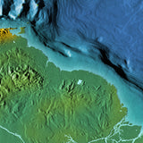 Mountain High Map # 214 south america north low contrast relief based on land and seafloor elevation