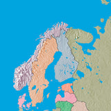 Mountain High Map # 501 europe low contrast colorized relief basd on political outline