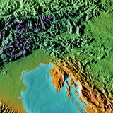 Mountain High Map # 506 italy low contrast relief based on land and seafloor elevation