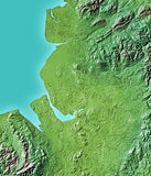 Mountain High Map # 520 wales low contrast relief based on land and seafloor elevation
