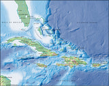 Photoshop JPEG Relief map and Illustrator EPS vector map West Indies, Greater Antilles