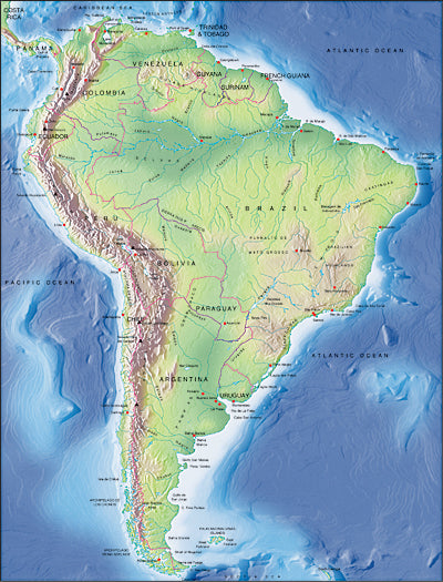 Photoshop JPEG Relief Map And Illustrator EPS Vector Map South America ...