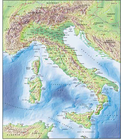 Photoshop JPEG Relief map and Illustrator EPS vector map Italy