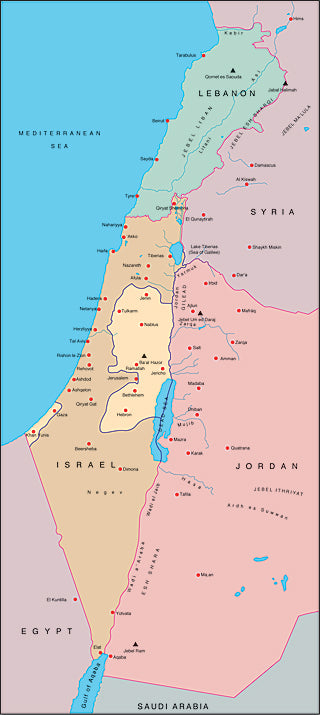 Illustrator EPS map of Israel, Lebanon, West Bank, Gaza Strip ...