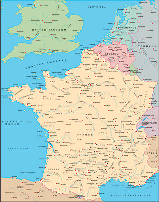 Illustrator EPS map of France, Benelux, Switzerland
