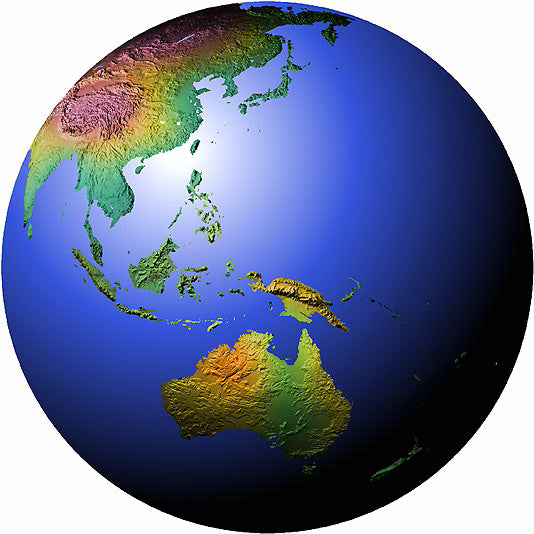 Mountain High Maps Photoshop JPEG Globe view of Equatorial view centered on 135 E longitude Australia Indonesia