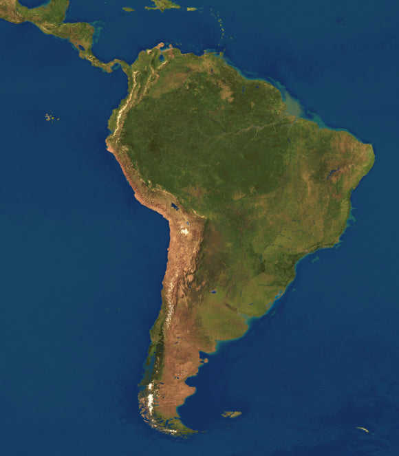High res satellite imagery of South America at 1km resolution