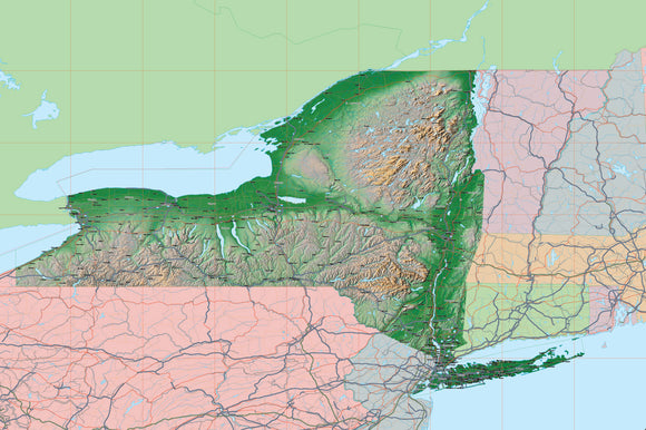 Photoshop JPEG and Illustrator EPS USA State Relief and Vector Map Package of New York