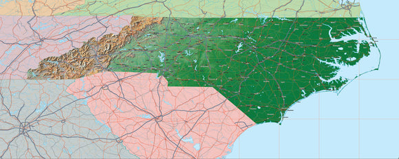 Photoshop JPEG and Illustrator EPS USA State Relief and Vector Map Package of North Carolina