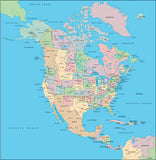 Photoshop JPEG Relief map and Illustrator EPS vector map Northern America continent
