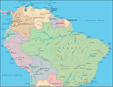 Photoshop JPEG Relief map and Illustrator EPS vector map South America, Northern half