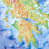 close up detail view of the low contrast relief map for the Greece map.