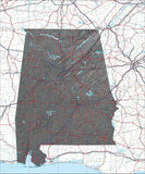 USA State Relief and Vector Map Package of Alabama - Photoshop JPEG and Illustrator EPS