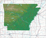 USA State Relief and Vector Map Package of Arkansas - Photoshop JPEG and Illustrator EPS