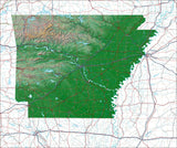 USA State Relief and Vector Map Package of Arkansas - Photoshop JPEG and Illustrator EPS