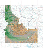 USA State Relief and Vector Map Package of Idaho - Photoshop JPEG and Illustrator EPS
