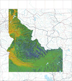 USA State Relief and Vector Map Package of Idaho - Photoshop JPEG and Illustrator EPS