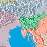Mountain High Map # 506 italy low contrast colorized relief basd on political outline