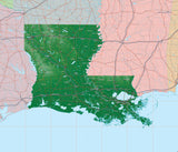 USA State Relief and Vector Map Package of Louisiana - Photoshop JPEG and Illustrator EPS