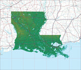 USA State Relief and Vector Map Package of Louisiana - Photoshop JPEG and Illustrator EPS