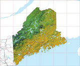 USA State Relief and Vector Map Package of Maine - Photoshop JPEG and Illustrator EPS