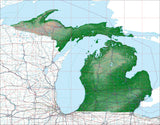 USA State Relief and Vector Map Package of Michigan - Photoshop JPEG and Illustrator EPS