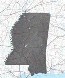 USA State Relief and Vector Map Package of Mississippi - Photoshop JPEG and Illustrator EPS