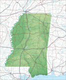 USA State Relief and Vector Map Package of Mississippi - Photoshop JPEG and Illustrator EPS