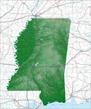 USA State Relief and Vector Map Package of Mississippi - Photoshop JPEG and Illustrator EPS