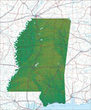 USA State Relief and Vector Map Package of Mississippi - Photoshop JPEG and Illustrator EPS