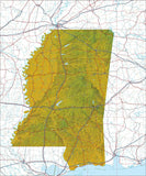 USA State Relief and Vector Map Package of Mississippi - Photoshop JPEG and Illustrator EPS