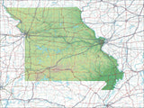 USA State Relief and Vector Map Package of Missouri - Photoshop JPEG and Illustrator EPS