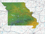USA State Relief and Vector Map Package of Missouri - Photoshop JPEG and Illustrator EPS