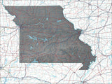 USA State Relief and Vector Map Package of Missouri - Photoshop JPEG and Illustrator EPS