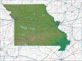 USA State Relief and Vector Map Package of Missouri - Photoshop JPEG and Illustrator EPS