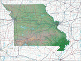 USA State Relief and Vector Map Package of Missouri - Photoshop JPEG and Illustrator EPS