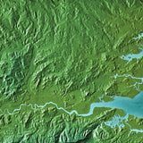 Mountain High Map # 517 england seast low contrast relief based on land and seafloor elevation