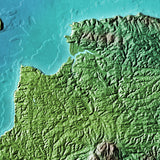 Mountain High Map # 519 england swest low contrast relief based on land and seafloor elevation