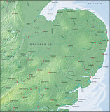 Photoshop JPEG Relief map and Illustrator EPS vector map British Isles - East England
