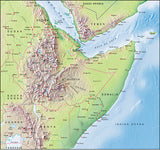 Photoshop JPEG Relief map and Illustrator EPS vector map Ethiopia, Somalia, Yemen