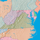 Mountain High Map # 206 usa east low contrast colorized relief basd on political outline