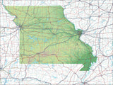 USA State Relief and Vector Map Package of Missouri - Photoshop JPEG and Illustrator EPS