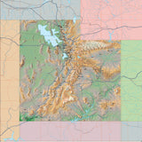USA State Relief and Vector Map Package of Utah - Photoshop JPEG and Illustrator EPS
