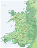 Photoshop JPEG Relief map and Illustrator EPS vector map British Isles - Wales