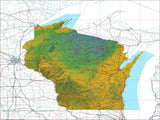 USA State Relief and Vector Map Package of Wisconsin - Photoshop JPEG and Illustrator EPS