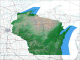 USA State Relief and Vector Map Package of Wisconsin - Photoshop JPEG and Illustrator EPS