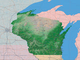 USA State Relief and Vector Map Package of Wisconsin - Photoshop JPEG and Illustrator EPS
